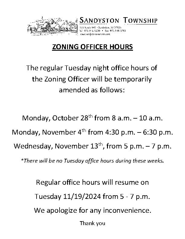 Door Sign zoning office hour o 2024